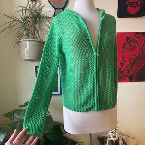 Green Women's Hooded Knit Zip Up Sweater